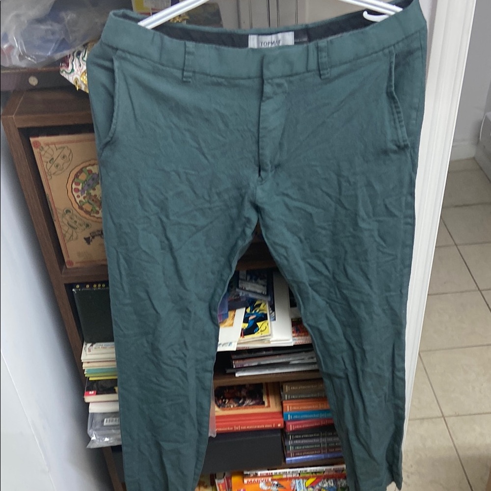 Topman Men's Green Wool Blend Pants